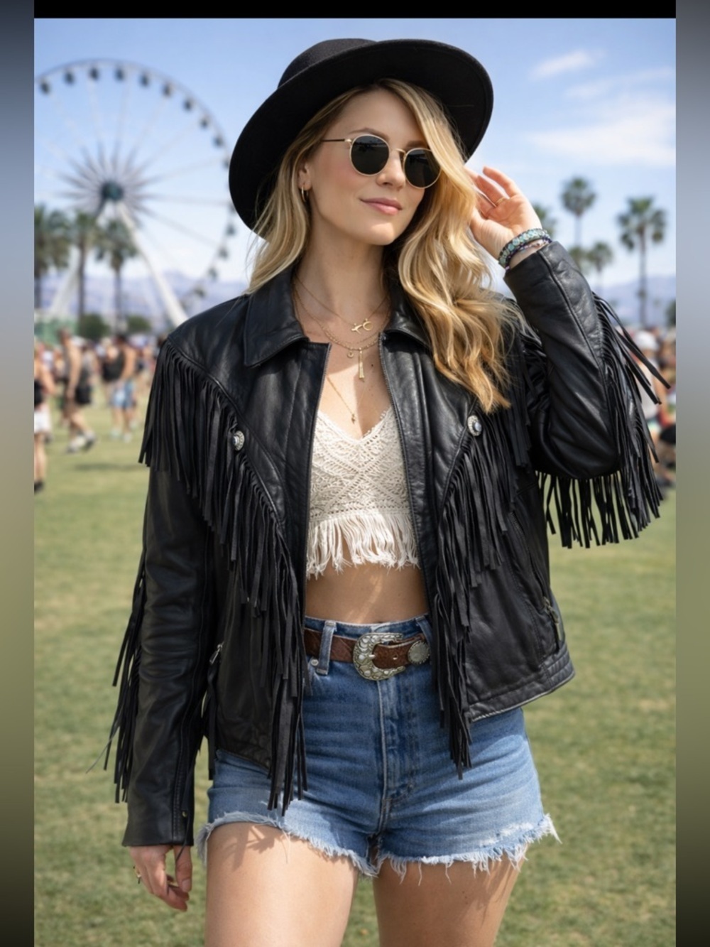 Open Road Black Leather Fringe Jacket size 8
